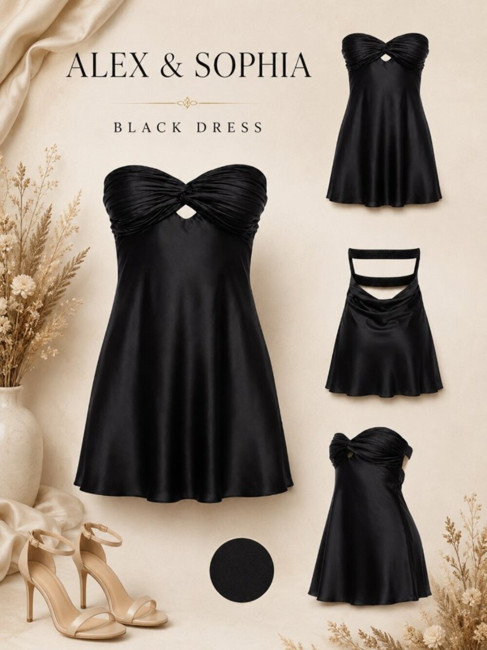 Alex & Sophia Black Open Back Strapless Dress Size 8 NWT